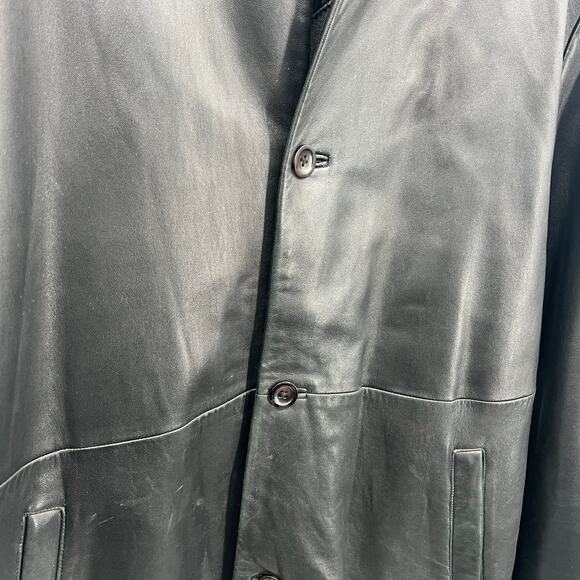 VTG 90s XL Lambskin Black Soft Leather Jacket Lined Coat Button Collar MidLength - Picture 7 of 10
